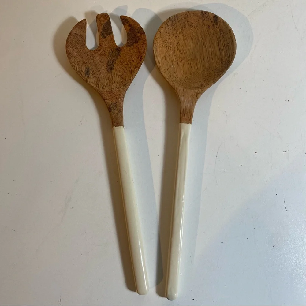 Huck Wood & Wrapped Handles Salad Server Set 12” Length